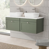 Modern Splash 1200mm Satin Green  2 Drawer Wall Hung Vanity Unit With Carrara Marble Worktop