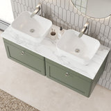 Modern Splash 1200mm Satin Green  2 Drawer Wall Hung Vanity Unit With Carrara Marble Worktop