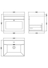 Modern Splash 600mm Satin Green 1 Drawer Wall Hung Vanity Unit With 1 Tap Hole Thin Edge Basin
