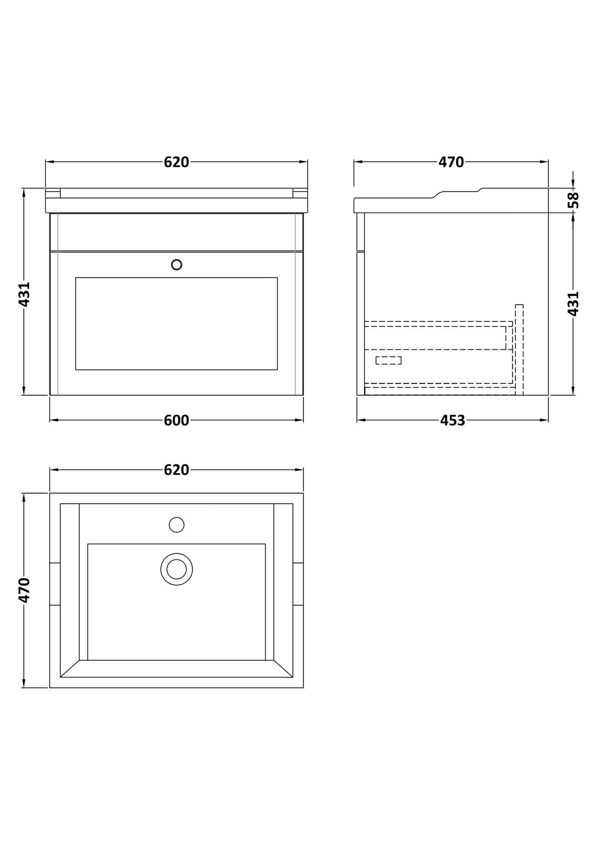 Modern Splash 600mm Satin Green 1 Drawer Wall Hung Vanity Unit With 1 Tap Hole Basin