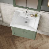 Modern Splash 600mm Satin Green 1 Drawer Wall Hung Vanity Unit With 1 Tap Hole Basin