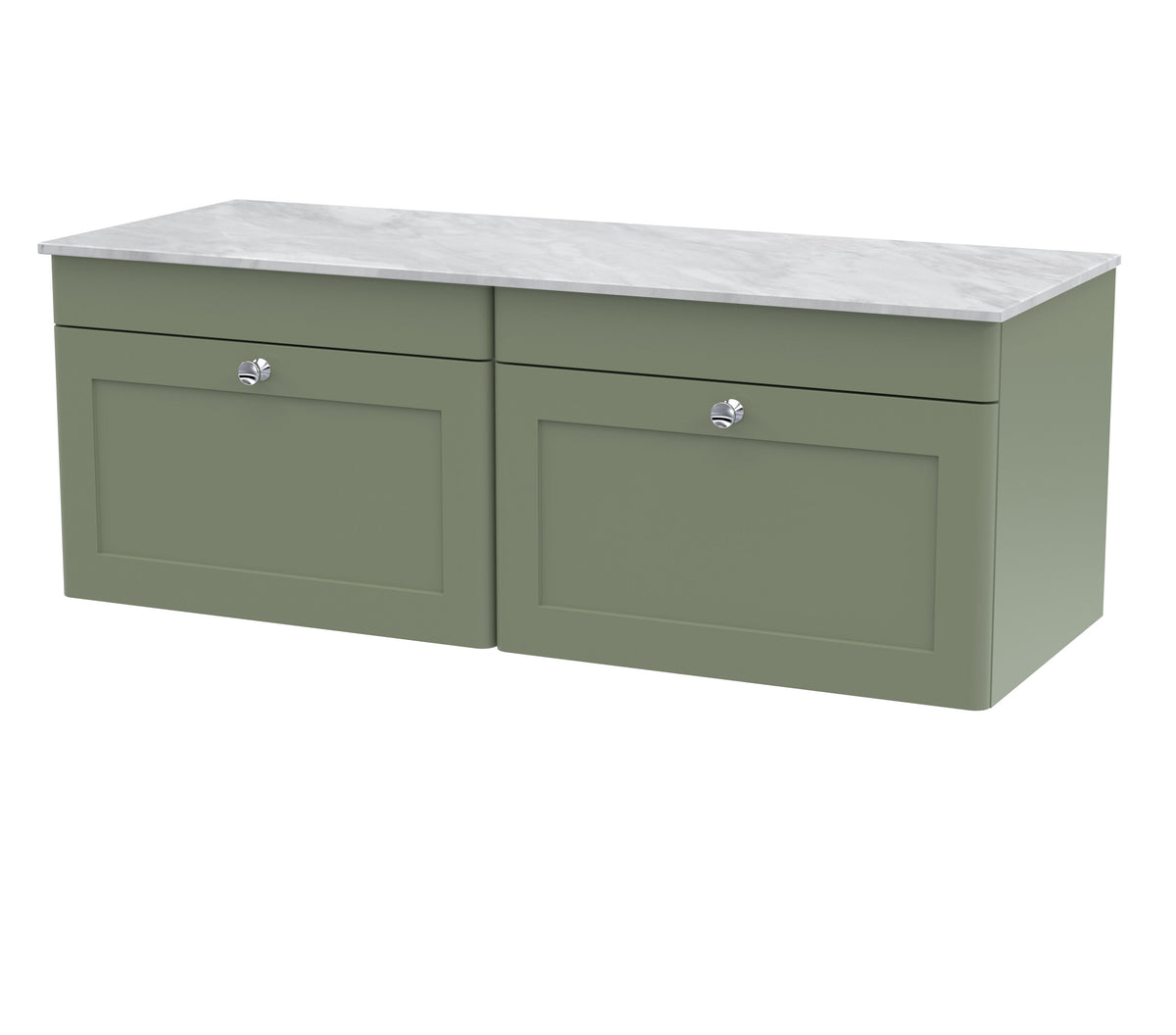 Modern Splash 1200mm Satin Green 2 Drawer Wall Hung Vanity Unit With Grey Marble Worktop