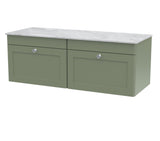 Modern Splash 1200mm Satin Green 2 Drawer Wall Hung Vanity Unit With Grey Marble Worktop