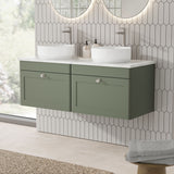 Modern Splash 1200mm Satin Green 2 Drawer Wall Hung Vanity Unit With Grey Marble Worktop