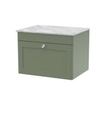 Modern Splash 600mm Satin Green 1 Drawer Wall Hung Vanity Unit With Grey Marble Worktop