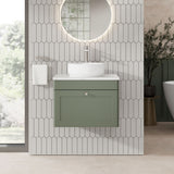 Modern Splash 600mm Satin Green 1 Drawer Wall Hung Vanity Unit With Grey Marble Worktop
