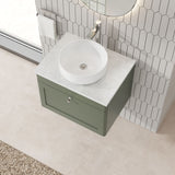 Modern Splash 600mm Satin Green 1 Drawer Wall Hung Vanity Unit With Grey Marble Worktop