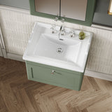 Modern Splash 600mm Satin Green 1 Drawer Wall Hung Vanity Unit With 3 Tap Hole Basin