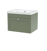 Modern Splash 600mm Satin Green 1 Drawer Wall Hung Vanity Unit With Fireclay Basin
