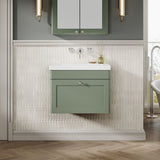 Modern Splash 600mm Satin Green 1 Drawer Wall Hung Vanity Unit With Fireclay Basin
