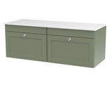 Modern Splash 1200mm Satin Green 2 Drawer Wall Hung Vanity With White Marble Worktop