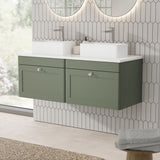 Modern Splash 1200mm Satin Green 2 Drawer Wall Hung Vanity With White Marble Worktop