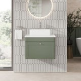 Modern Splash 600mm Satin Green 1 Drawer Wall Hung Vanity With White Marble Worktop
