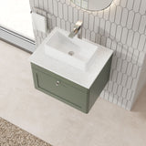 Modern Splash 600mm Satin Green 1 Drawer Wall Hung Vanity With White Marble Worktop