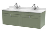 Modern Splash 1200mm Satin Green 2 Drawer Wall Hung Vanity Unit With 2 Tap Hole Marble Basin
