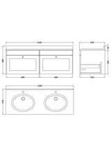 Modern Splash 1200mm Satin Green 2 Drawer Wall Hung Vanity Unit With 2 Tap Hole Marble Basin