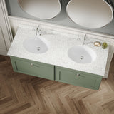 Modern Splash 1200mm Satin Green 2 Drawer Wall Hung Vanity Unit With 2 Tap Hole Marble Basin
