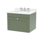 Modern Splash 600mm Satin Green 1 Drawer Wall Hung Vanity Unit With 3 Tap Hole Marble Basin