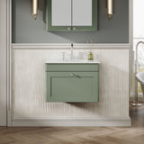 Modern Splash 600mm Satin Green 1 Drawer Wall Hung Vanity Unit With 3 Tap Hole Marble Basin