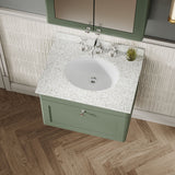 Modern Splash 600mm Satin Green 1 Drawer Wall Hung Vanity Unit With 3 Tap Hole Marble Basin