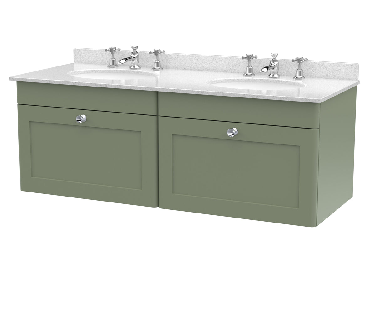 Modern Splash 1200mm Satin Green 2 Drawer Wall Hung Vanity Unit With 6 Tap Hole Marble Basin
