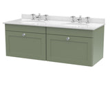 Modern Splash 1200mm Satin Green 2 Drawer Wall Hung Vanity Unit With 6 Tap Hole Marble Basin