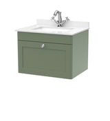 Modern Splash 600mm Satin Green 1 Drawer Wall Hung Vanity Unit With 1 Tap Hole Marble Basin