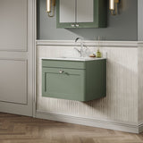 Modern Splash 600mm Satin Green 1 Drawer Wall Hung Vanity Unit With 1 Tap Hole Marble Basin