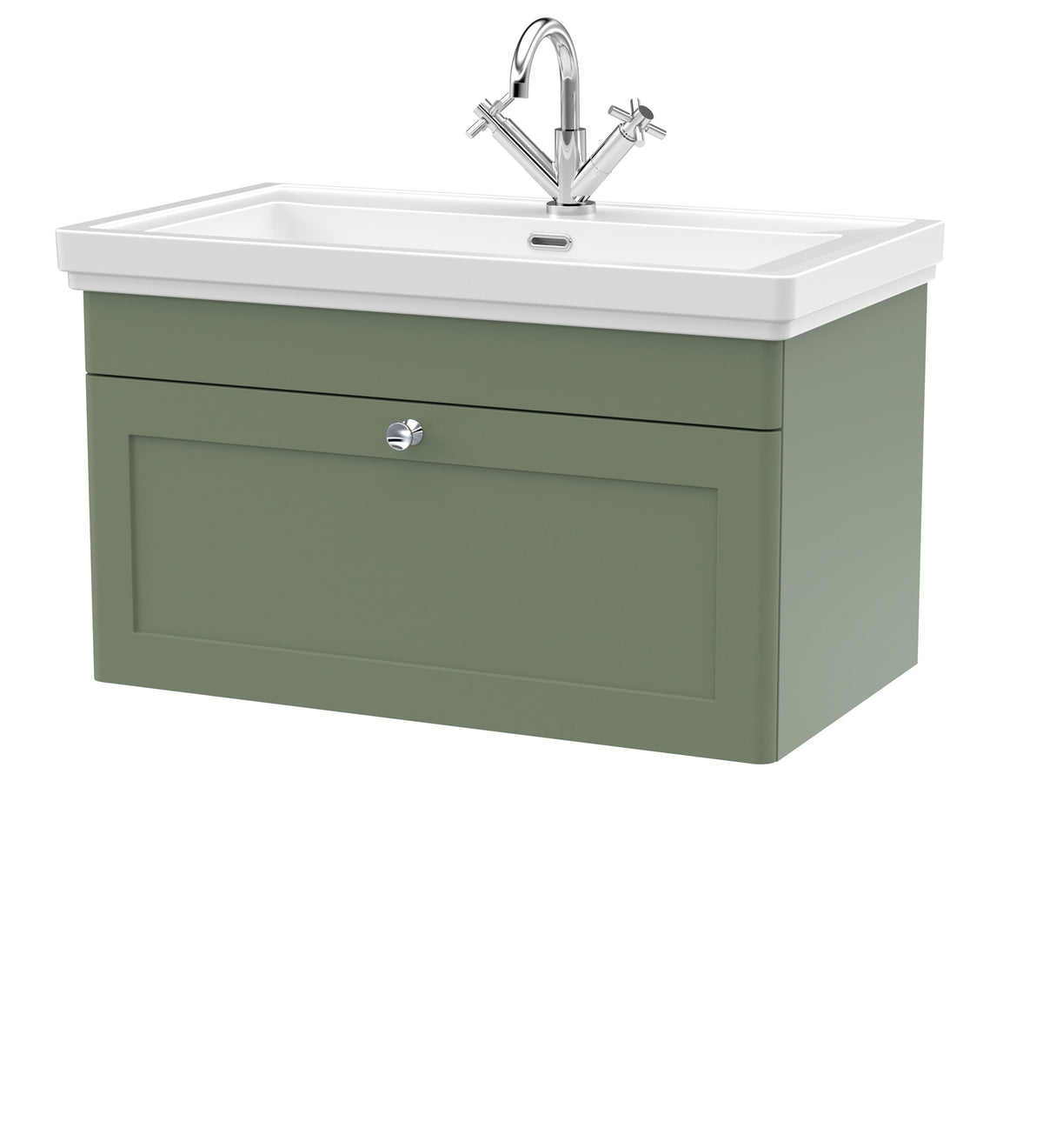 Modern Splash 800mm Satin Green 1 Drawer Wall Hung Vanity Unit With 1 Tap Hole Basin With Ceramic Basin