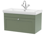 Modern Splash 800mm Satin Green 1 Drawer Wall Hung Vanity Unit With 1 Tap Hole Basin With Ceramic Basin