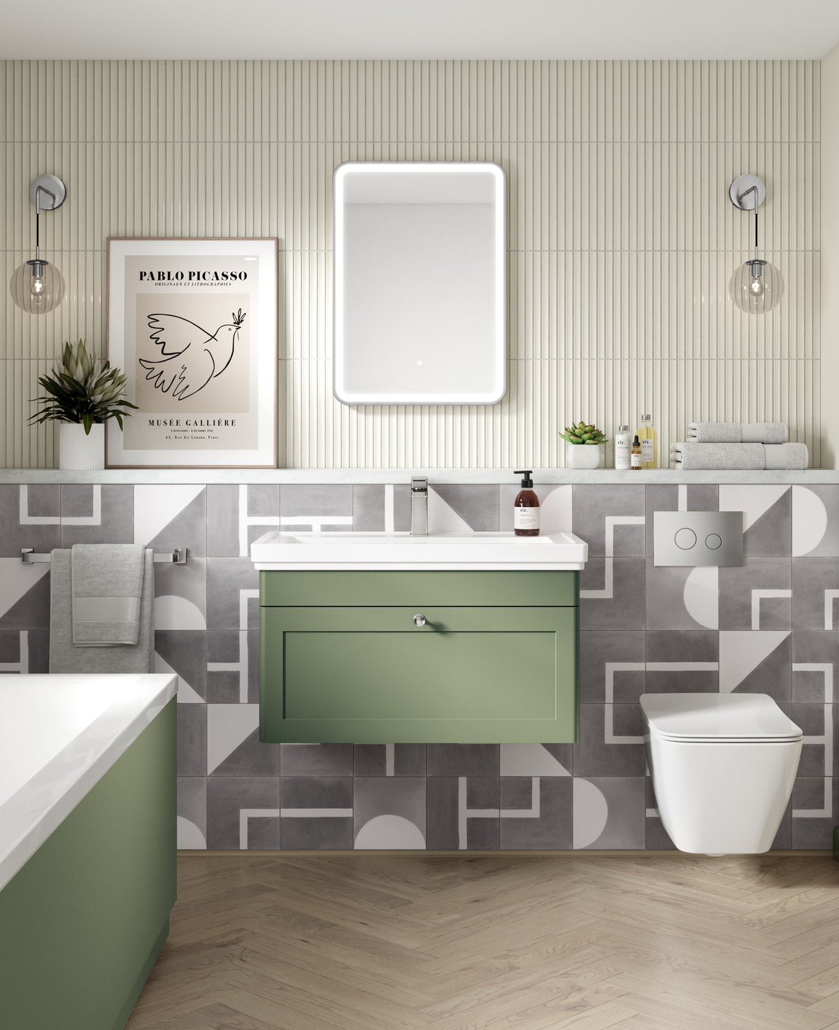 Modern Splash 800mm Satin Green 1 Drawer Wall Hung Vanity Unit With 1 Tap Hole Basin With Ceramic Basin