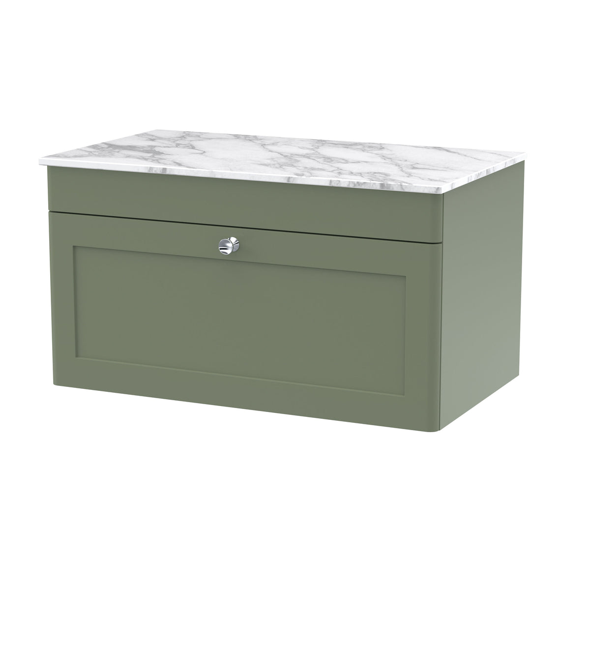 Modern Splash 800mm Satin Green  1 Drawer Wall Hung Vanity With Carrara Marble Worktop