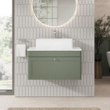 Modern Splash 800mm Satin Green  1 Drawer Wall Hung Vanity With Carrara Marble Worktop