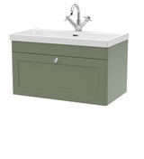 Modern Splash 800mm Satin Green 1 Drawer Wall Hung Vanity Unit With 1 Tap Hole Thin Edge Basin