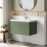 Modern Splash 800mm Satin Green 1 Drawer Wall Hung Vanity Unit With 1 Tap Hole Thin Edge Basin