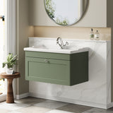 Modern Splash 800mm Satin Green 1 Drawer Wall Hung Vanity Unit With 1 Tap Hole Basin