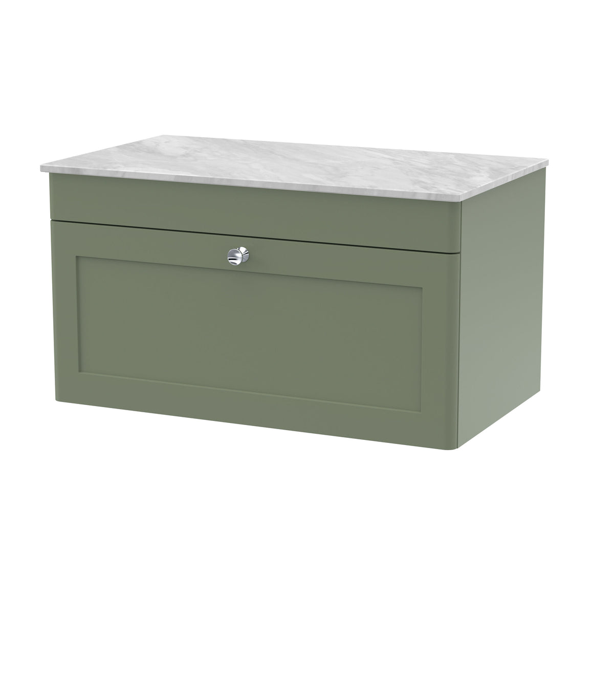 Modern Splash 810mm Satin Green 1 Drawer Wall Hung Vanity Unit With Grey Marble Worktop