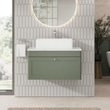 Modern Splash 810mm Satin Green 1 Drawer Wall Hung Vanity Unit With Grey Marble Worktop