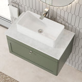 Modern Splash 810mm Satin Green 1 Drawer Wall Hung Vanity Unit With Grey Marble Worktop