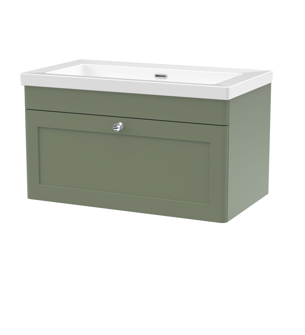 Modern Splash 800mm Satin Green 1 Drawer Wall Hung Vanity Unit With Fireclay Basin