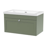 Modern Splash 800mm Satin Green 1 Drawer Wall Hung Vanity Unit With Fireclay Basin