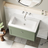 Modern Splash 800mm Satin Green 1 Drawer Wall Hung Vanity Unit With Fireclay Basin