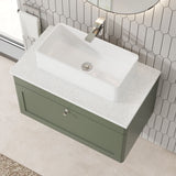 Modern Splash 800mm Satin Green 1 Drawer Wall Hung Vanity With White Marble Worktop