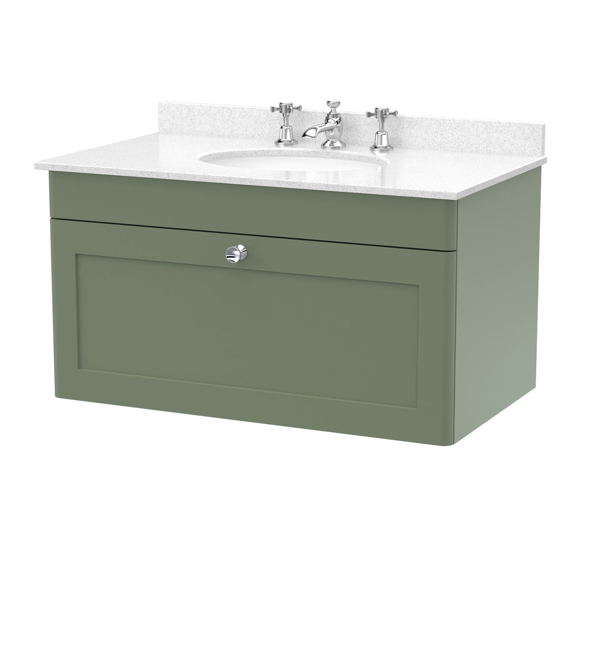 Modern Splash 800mm Satin Green 1 Drawer Wall Hung Vanity Unit With 3 Tap Hole Marble Basin