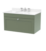 Modern Splash 800mm Satin Green 1 Drawer Wall Hung Vanity Unit With 3 Tap Hole Marble Basin