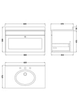 Modern Splash 800mm Satin Green 1 Drawer Wall Hung Vanity Unit With 3 Tap Hole Marble Basin