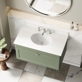Modern Splash 800mm Satin Green 1 Drawer Wall Hung Vanity Unit With 3 Tap Hole Marble Basin