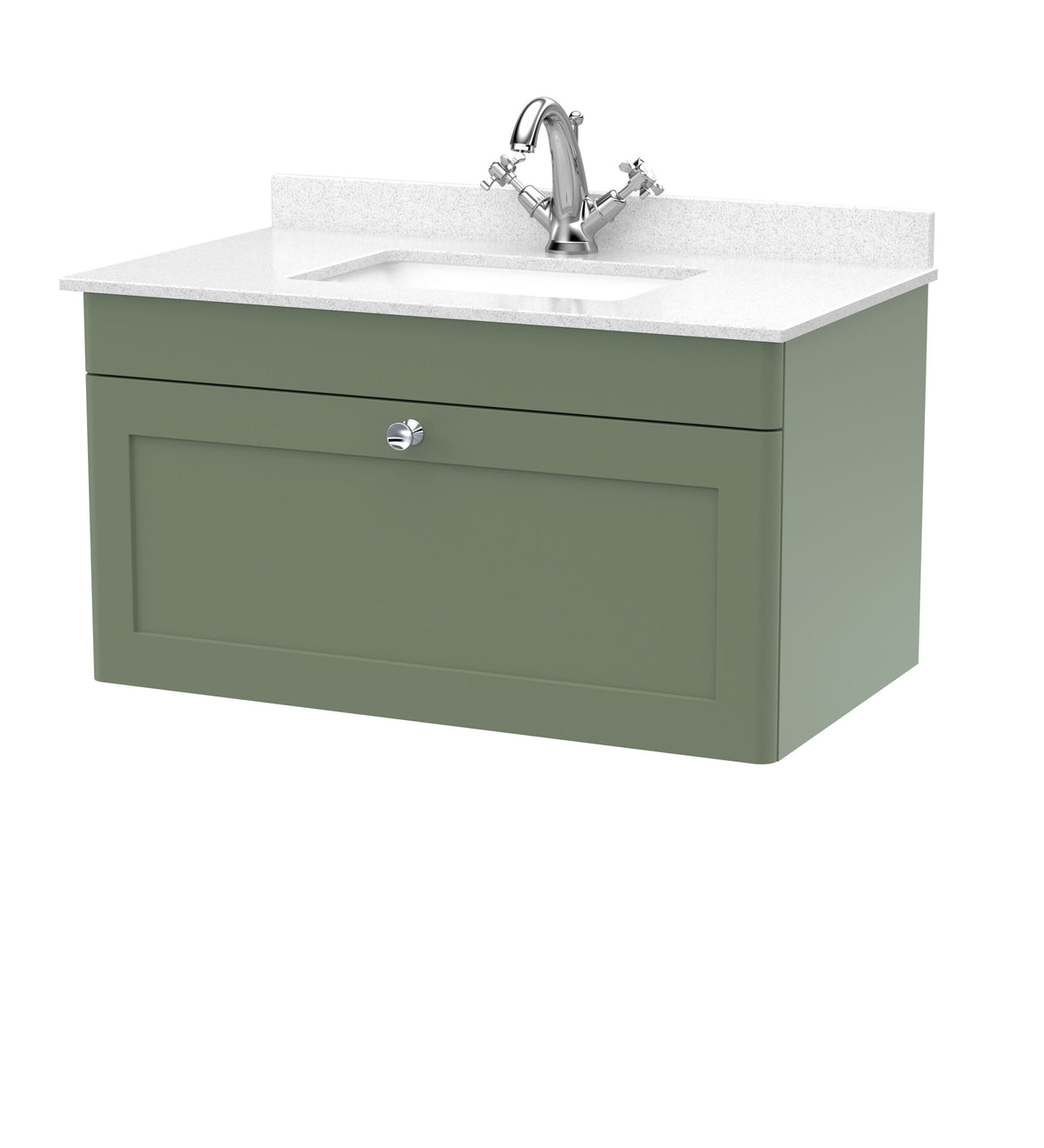 Modern Splash 800mm Satin Green 1 Drawer Wall Hung Vanity Unit With 1 Tap Hole Marble Basin