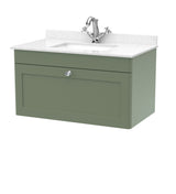 Modern Splash 800mm Satin Green 1 Drawer Wall Hung Vanity Unit With 1 Tap Hole Marble Basin