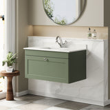 Modern Splash 800mm Satin Green 1 Drawer Wall Hung Vanity Unit With 1 Tap Hole Marble Basin